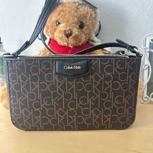 Calvin Klein Black and Brown Monogram Crossbody Bag